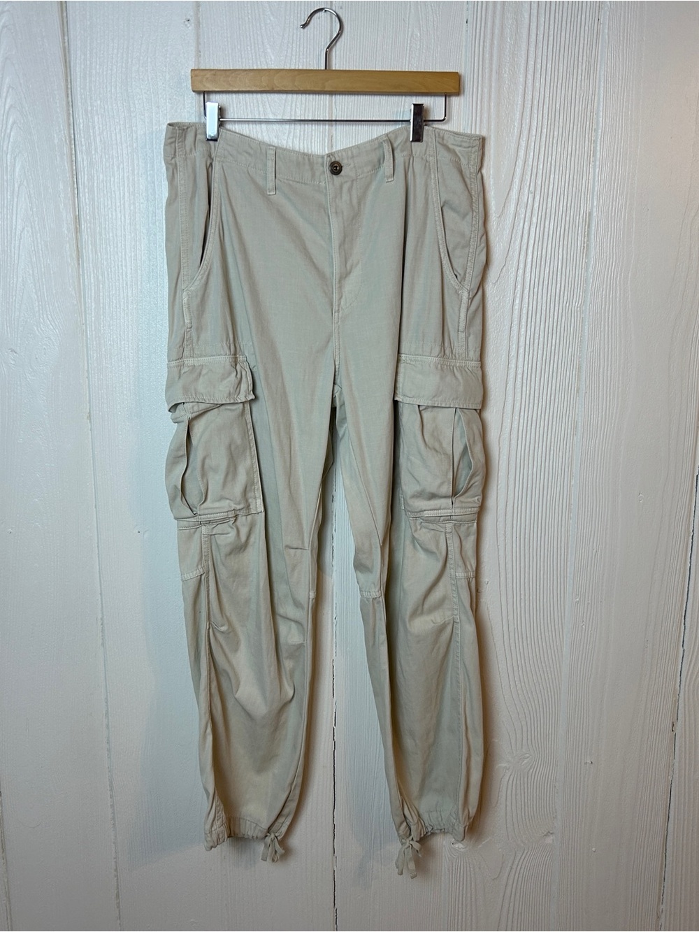 Zara Light Beige Cargo Jogger Pants with Drawstring Ankles Size 12